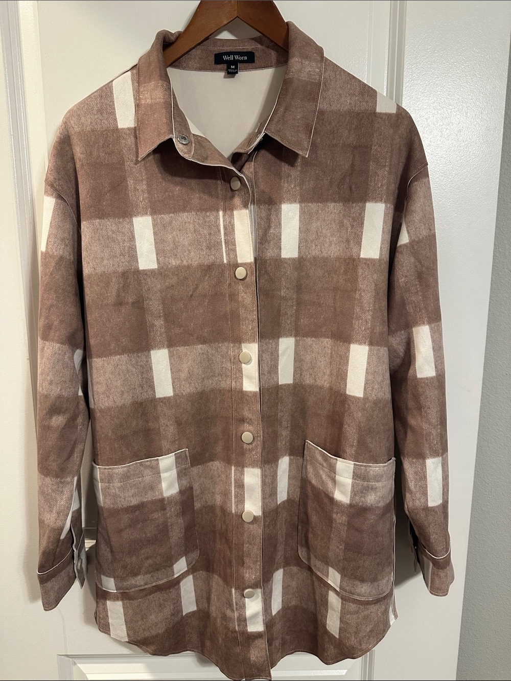 Well Worn Women's Brown & Cream Plaid Utility Shacket